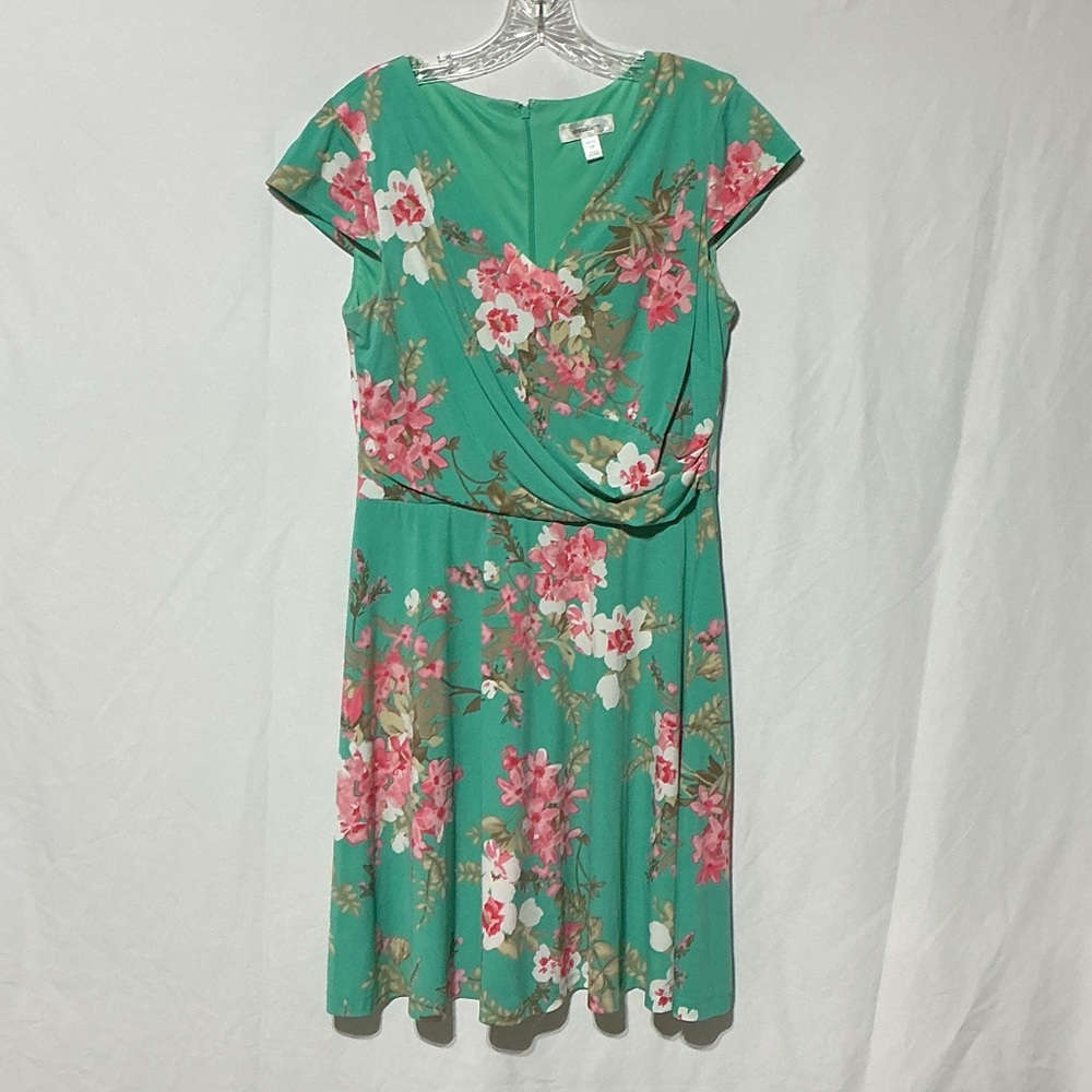 Dress Barn Womens Teal Floral Wrap Dress Sz 12P